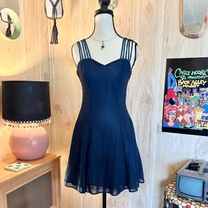 Vintage Women's Medium Blue Sparkle Mesh Dress 2000s Y2K